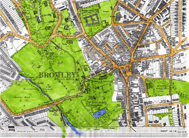 Bromley Town Centre green spaces map.