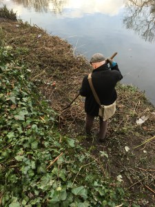 Volunteer clearing foliage.